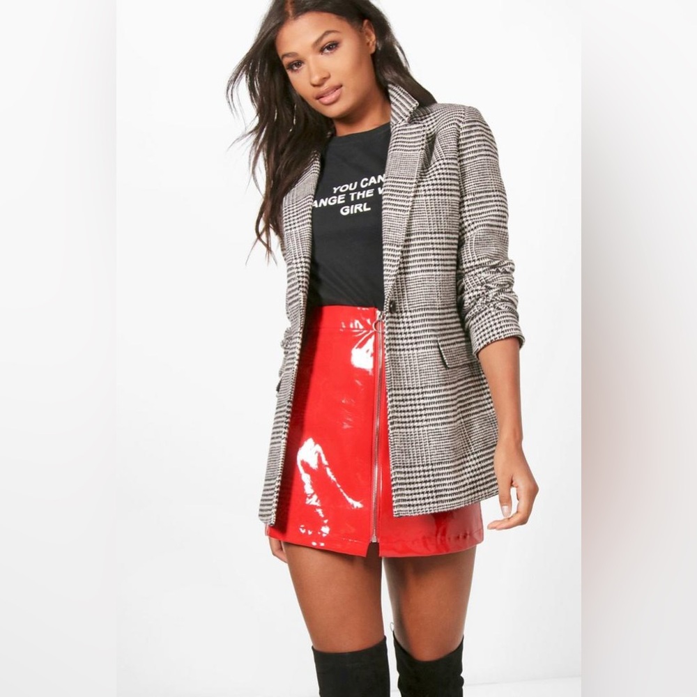BOOHOO HOUNDSTOOTH CHECK WOOL LOOK BLAZER COAT